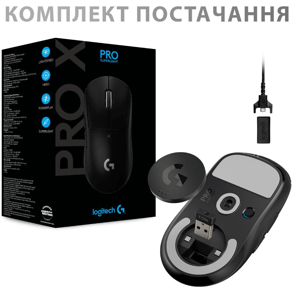 Фото 15 Мышь LOGITECH PRO X SUPERLIGHT Wireless Gaming Black (910-005880)