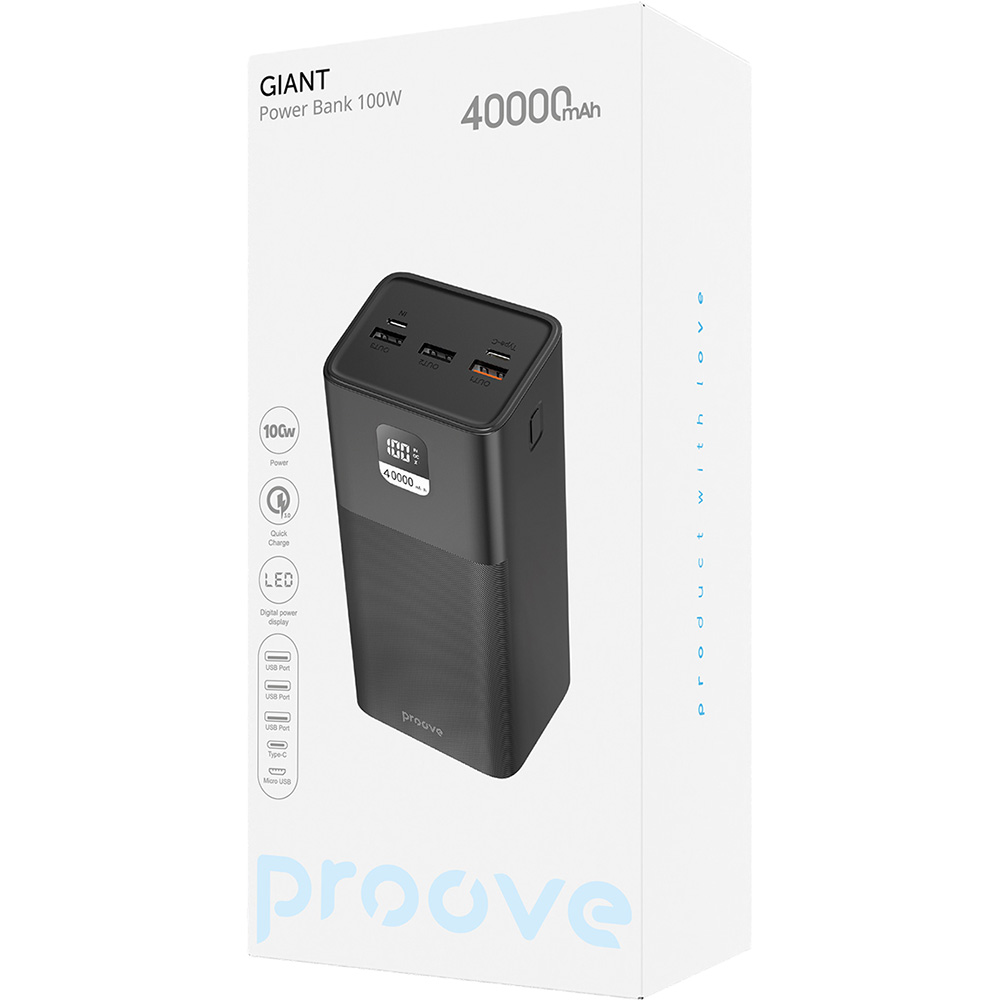Powerbank PROOVE Giant 100W 40000mAh Black (57733black) Тип акумулятора Li-Pol